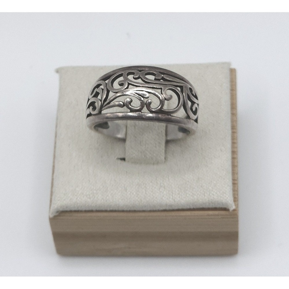 Sterling Silver 925 Domed Filigree Scroll Wide Band Ring Women Size 7.75 Ornate